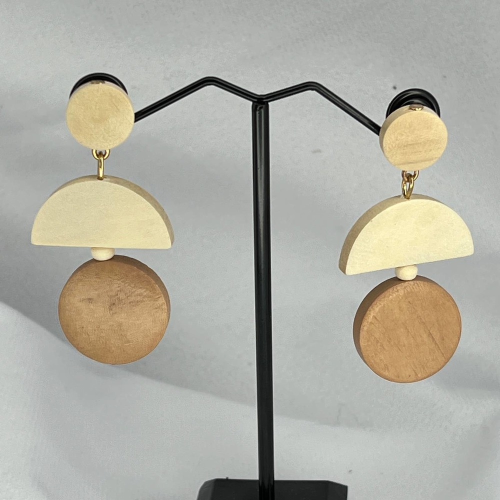 Wooden Geometric Dangle Earrings